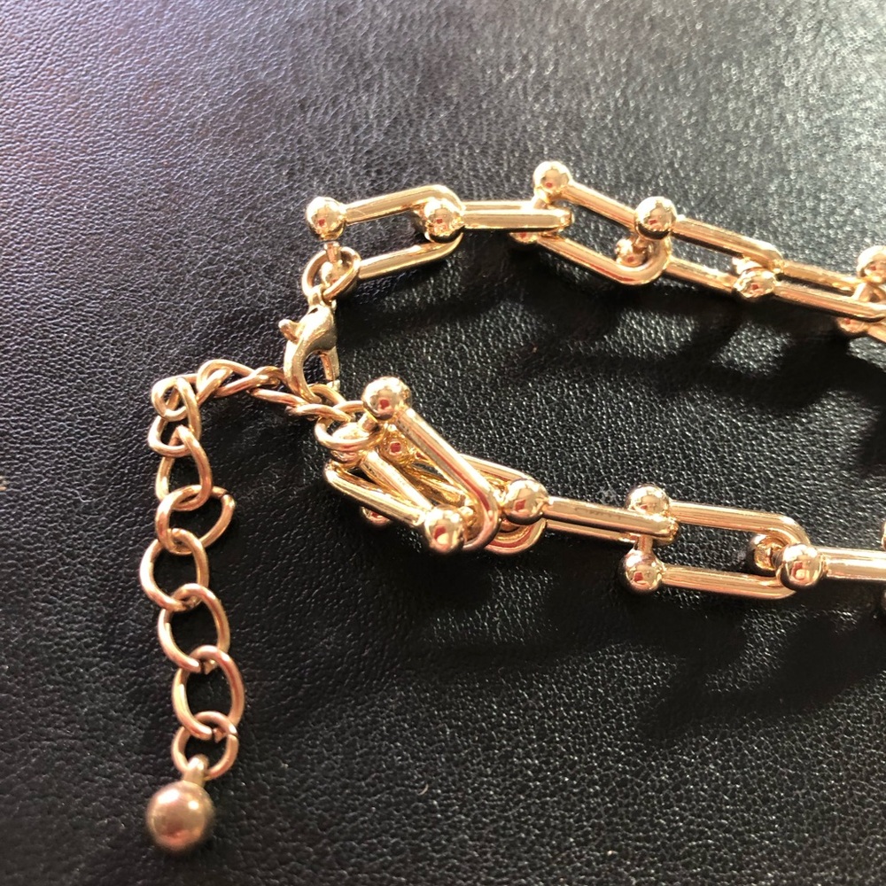 Hardware Gold Tone Chain Rhinestones Pave Link Bracelet Ulink Bling - Picture 4 of 5